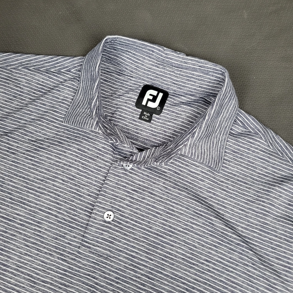 Footjoy Golf Performance Polo Men's Large Striped Blue Short Sleeve